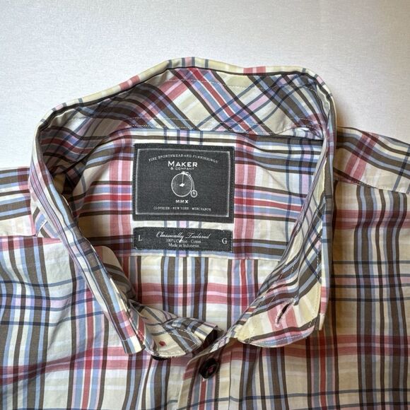 MAKER & COMPANY Mens Shirt Colorful Plaid Button Down Collar Cotton Casual L - Picture 8 of 13